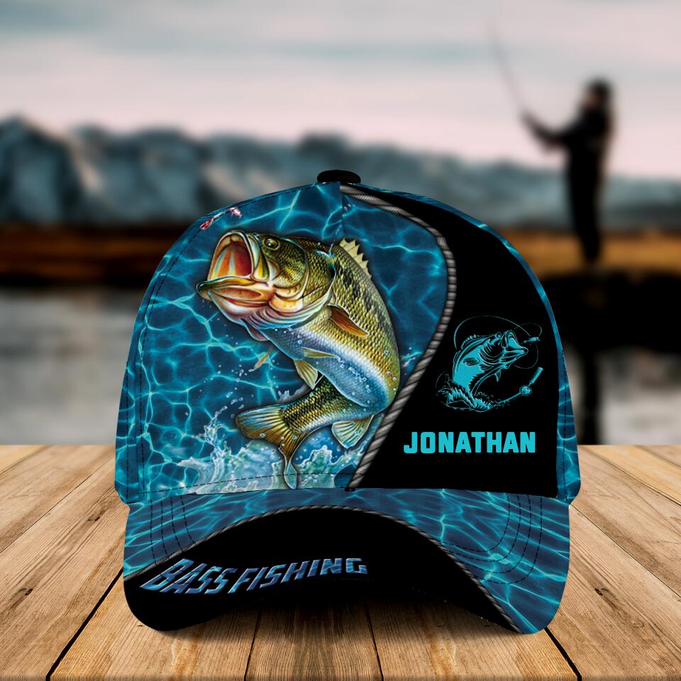 Personalized Bass Fishing Cap with custom Name, Water Blue NNH0117B03SA