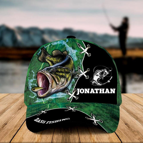 Custom Personalized Bass Fishing Cap with custom Name, Camo Appearance Light Green NNH0118B01SA